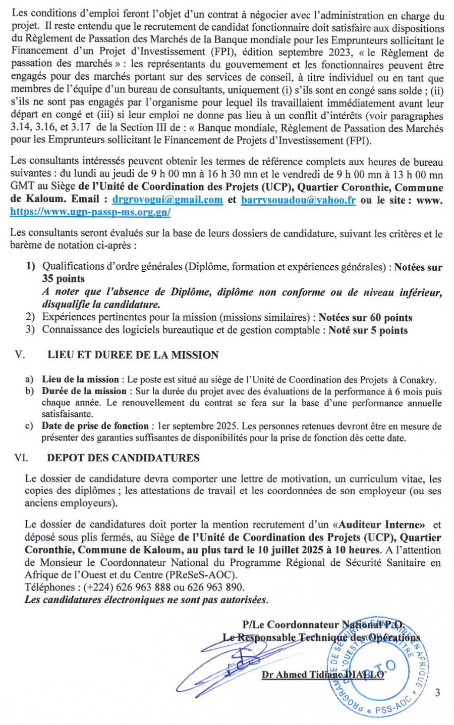 Appel a candidature pour le recrutement d’un auditeur interne | Page 3